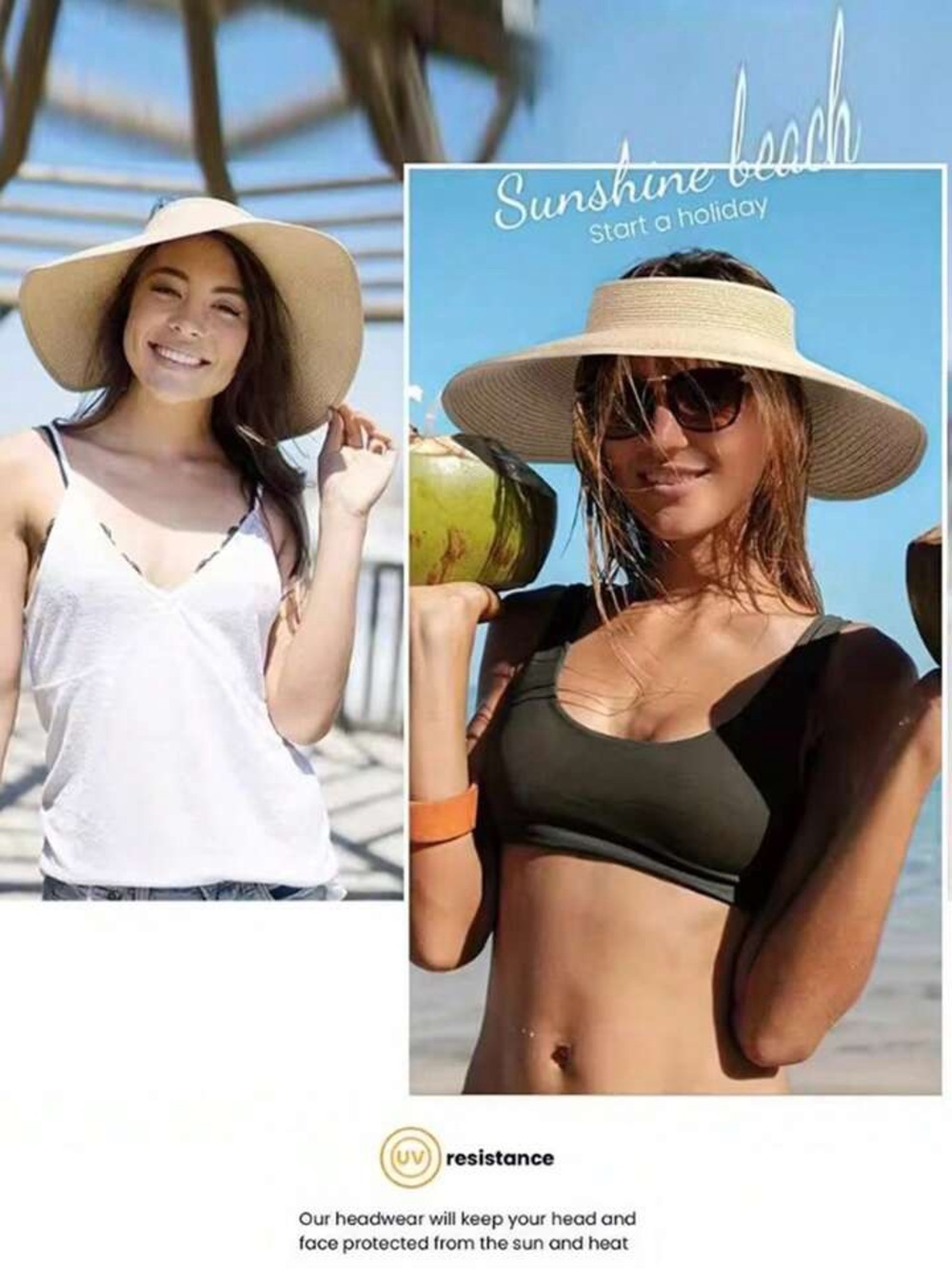 Wide Brim Sun Visor Hat - Tan - Picture 3 of 5